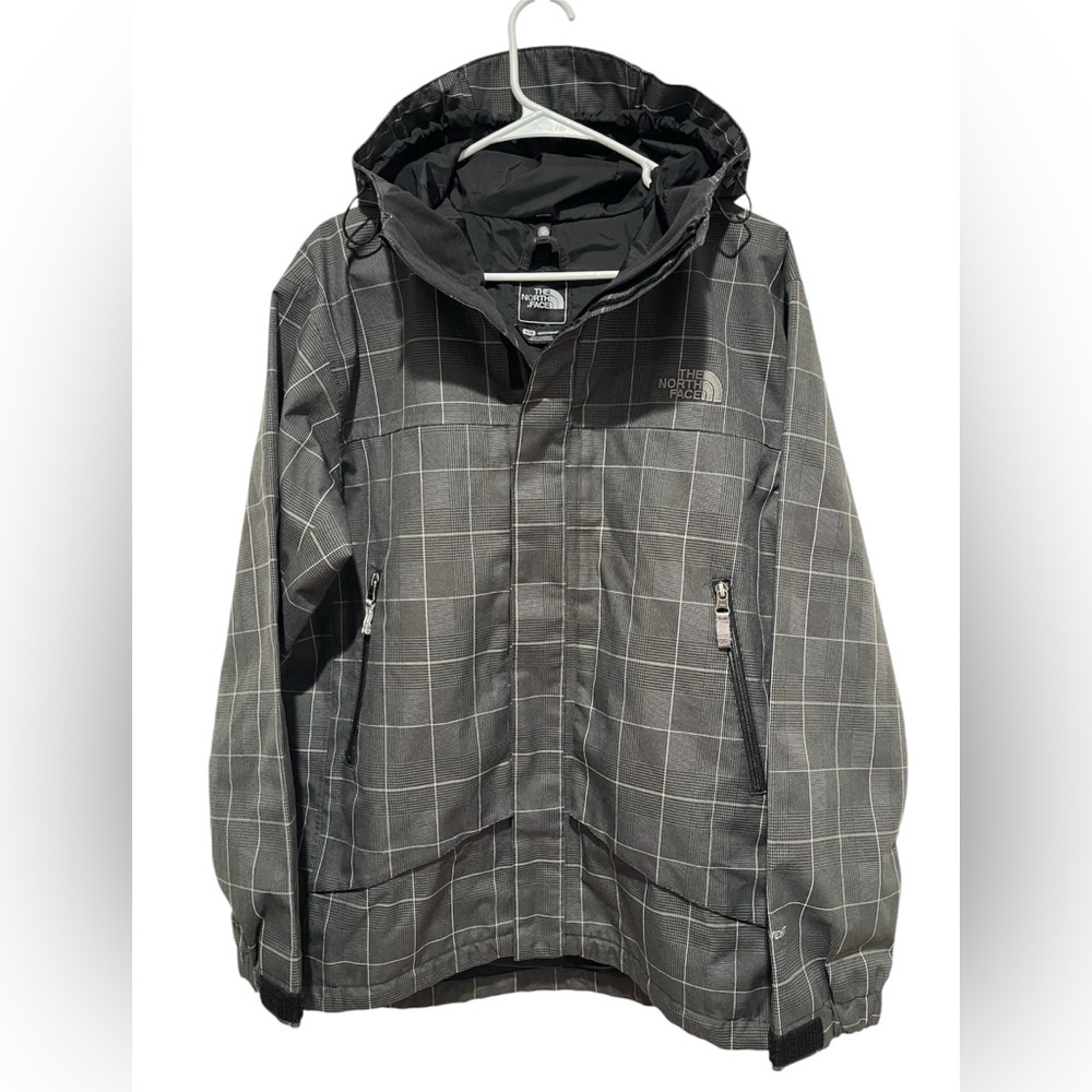 The North Face Mens Checkered Shell Snow Hoodie Jacket. Color Gray. Size Medium.